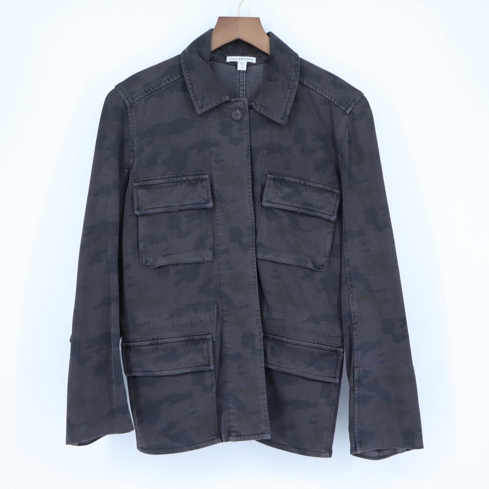 James Perse Utility Camo Jacket Dark Gray Button Front Heavy Cotton Women's 2/M
